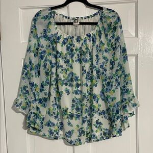 Anne Klein Blue and Green Floral Blouse